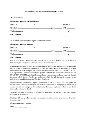 LIBERATORIA DI UTILIZZO DELLE IMMAGINI PER MINORENNI 1